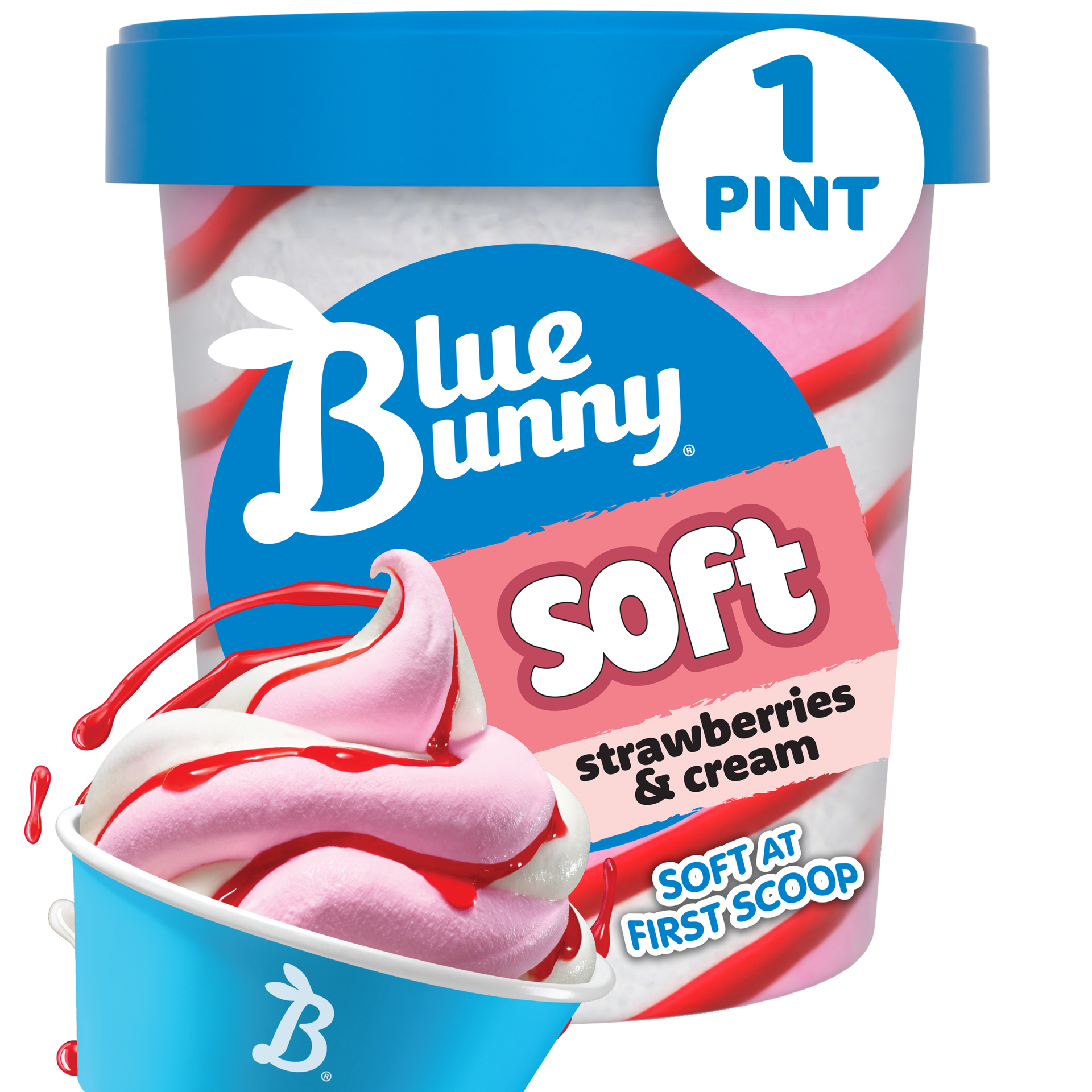 slide 1 of 7, Blue Bunny Twist Strawberries and Cream Frozen Dessert, 16 fl oz Pint, 1 pint