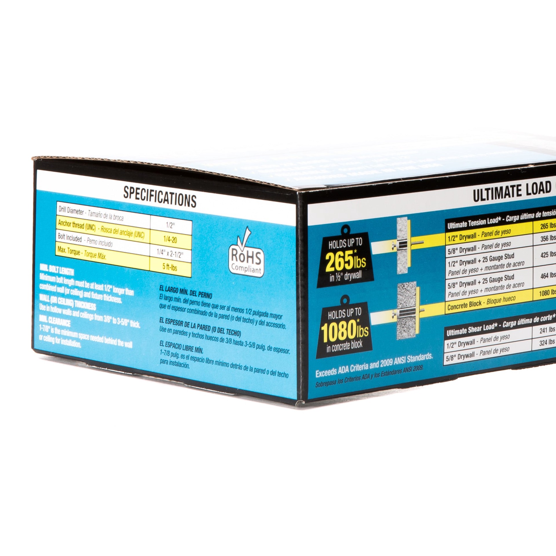 slide 2 of 6, TOGGLER 1080-lb 1/4-in x Assorted length Toggle Bolt Anchors with Screws Included 30-Pack, 1 ct