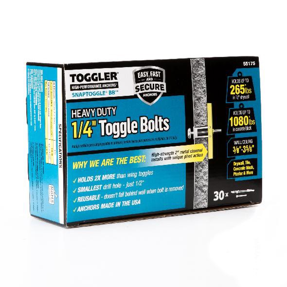 slide 4 of 6, TOGGLER 1080-lb 1/4-in x Assorted length Toggle Bolt Anchors with Screws Included 30-Pack, 1 ct