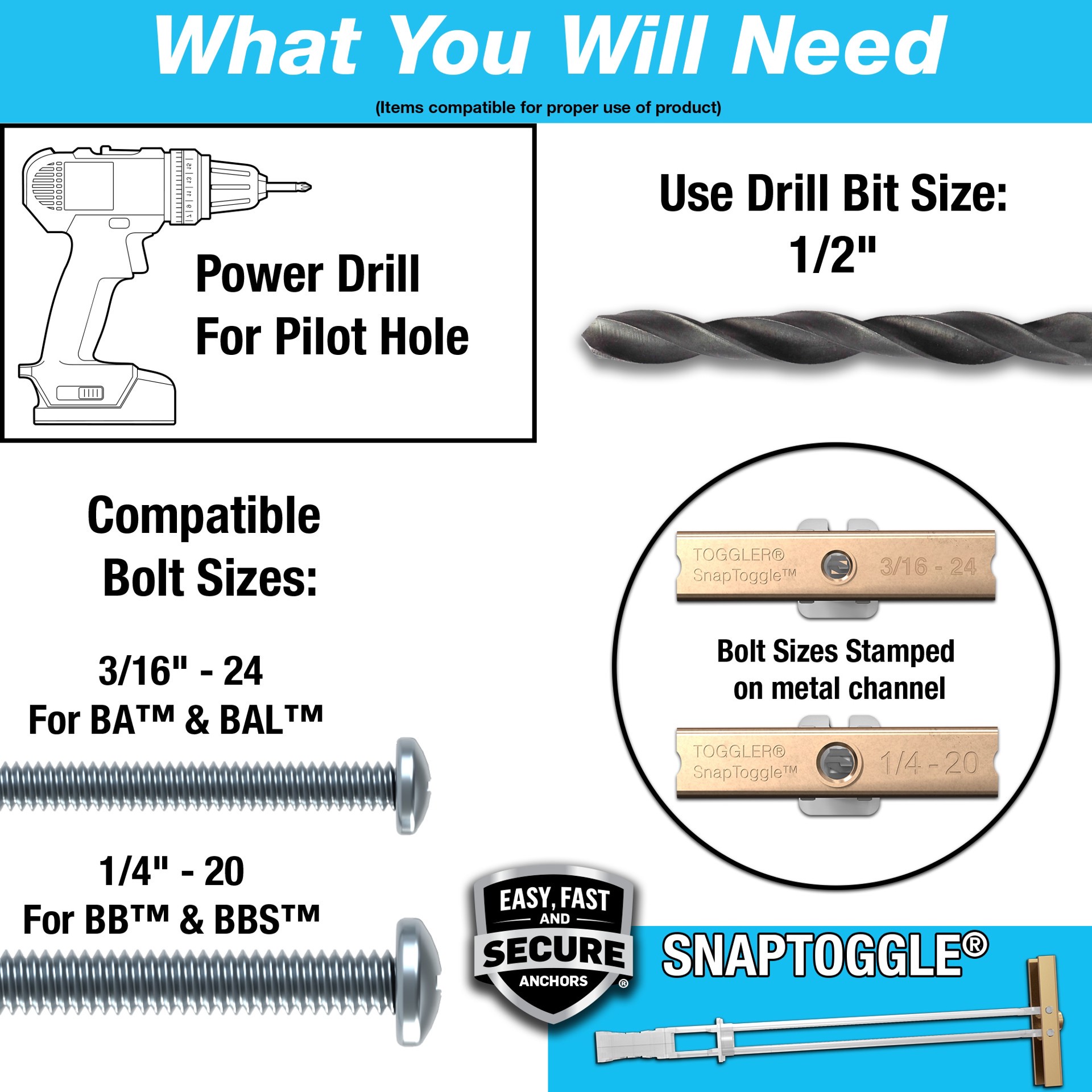 slide 6 of 6, TOGGLER 1080-lb 1/4-in x Assorted length Toggle Bolt Anchors with Screws Included 30-Pack, 1 ct