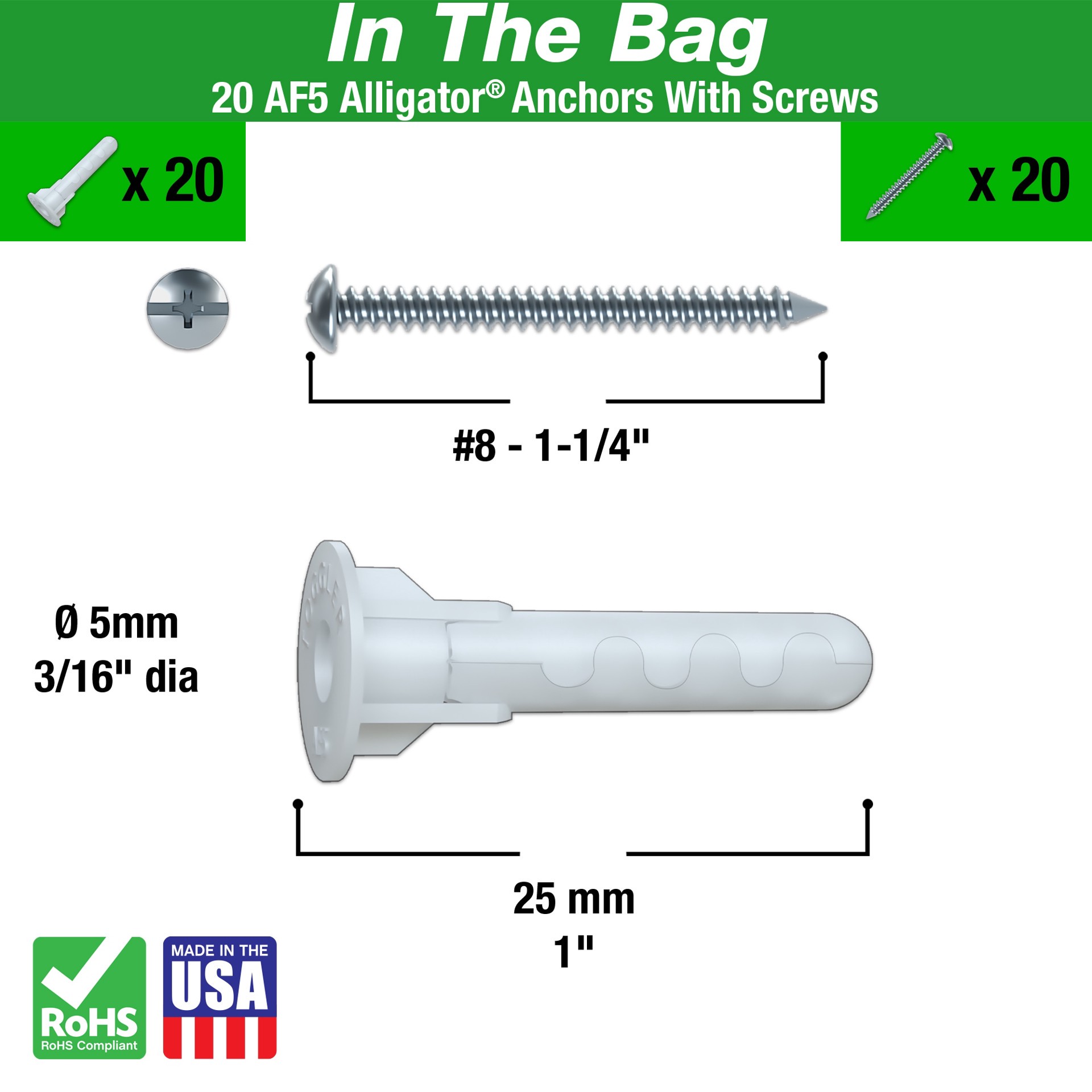 slide 3 of 6, TOGGLER 544-lb 3/16-in x 1-in Multi-Purpose Anchors with Screws Included 20 -Pack, 1 ct