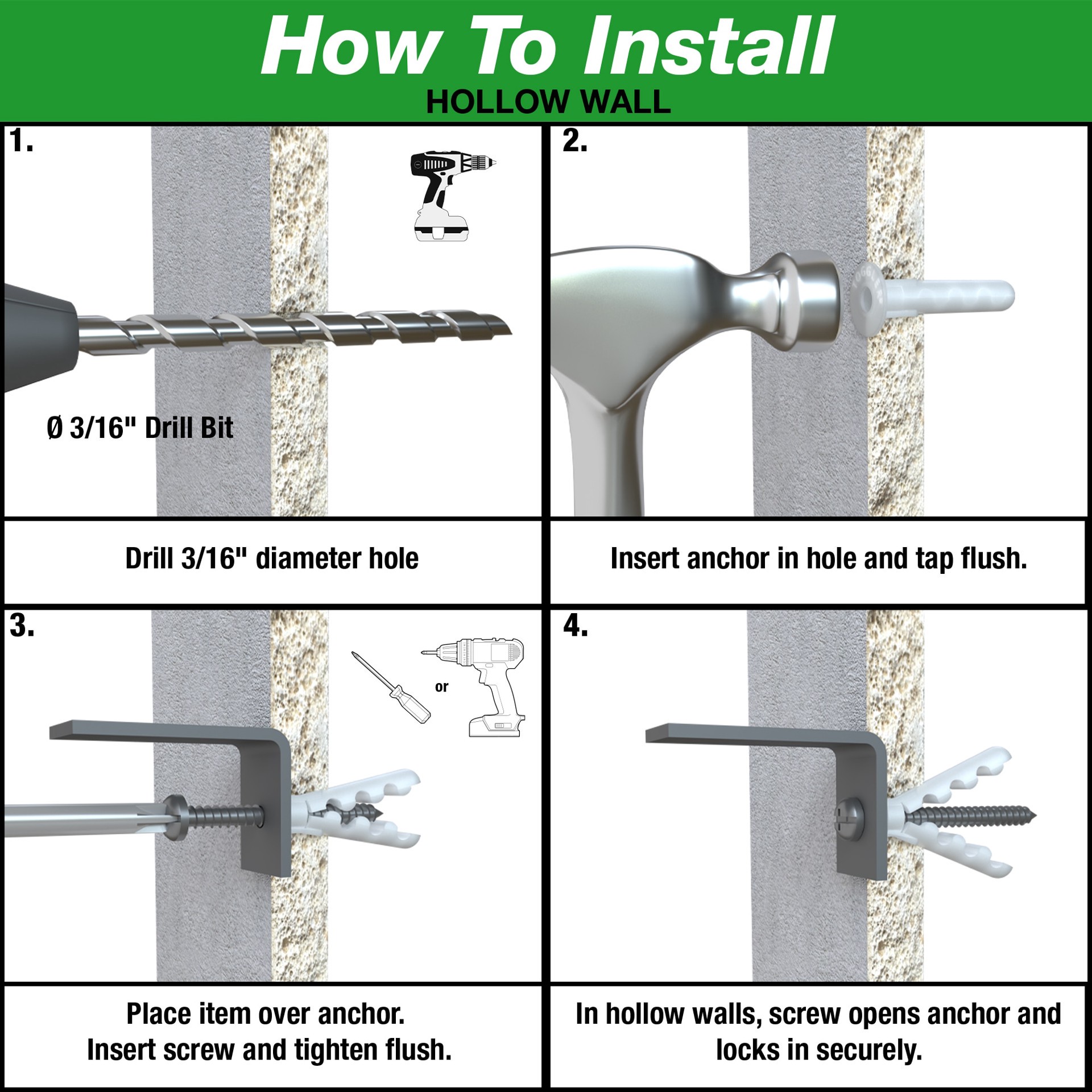 slide 5 of 6, TOGGLER 544-lb 3/16-in x 1-in Multi-Purpose Anchors with Screws Included 20 -Pack, 1 ct