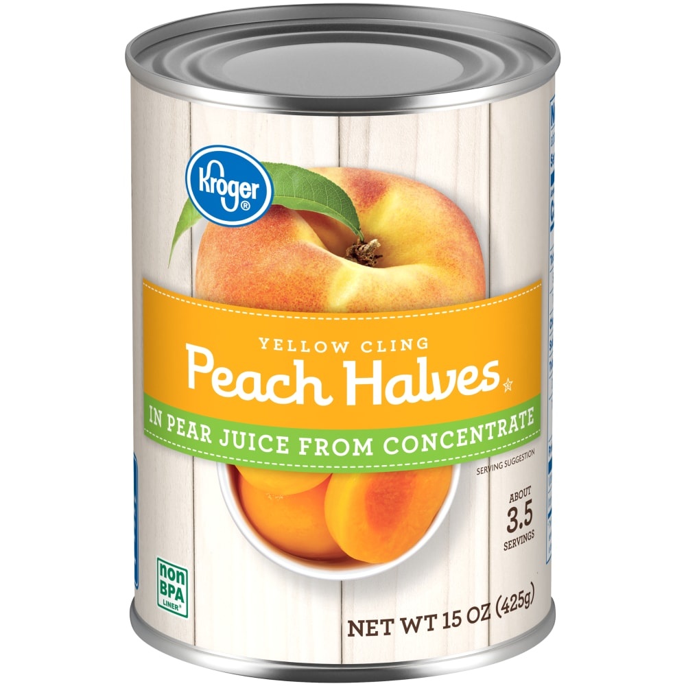 slide 1 of 1, Kroger Yellow Cling Peach Halves In Pear Juice, 15 oz