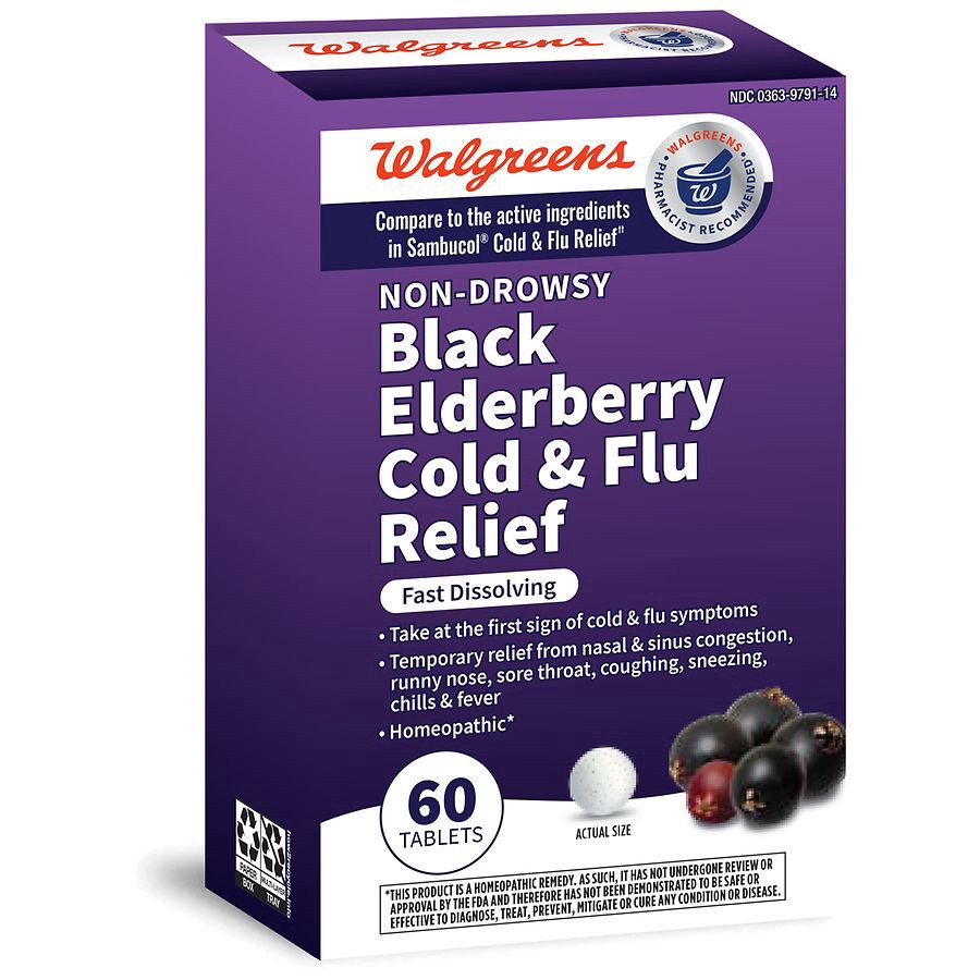 slide 2 of 5, Walgreens Black Elderberry Cold & Flu Relief Tablets, 60 ct