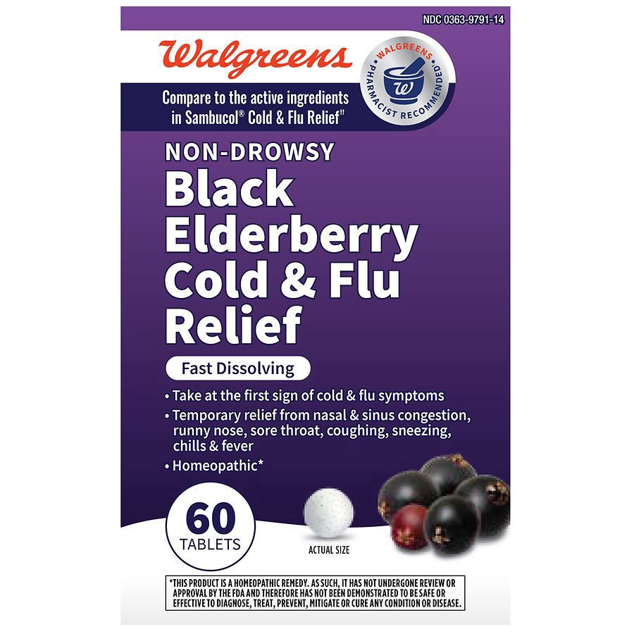 slide 1 of 5, Walgreens Black Elderberry Cold & Flu Relief Tablets, 60 ct
