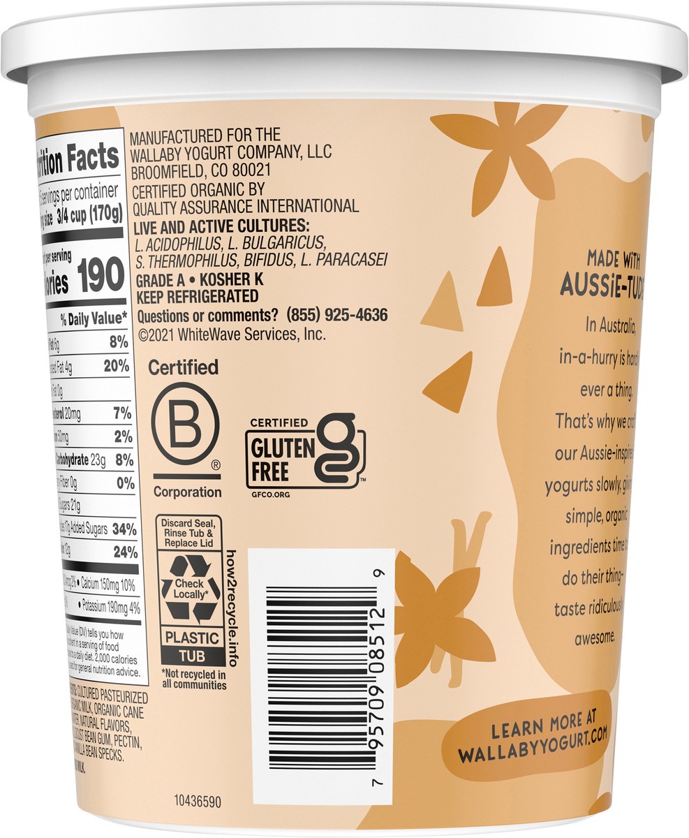 slide 9 of 12, Wallaby Organic Aussie Greek Whole Milk Yogurt, Vanilla Bean, USDA Organic, 32 oz., 32 oz