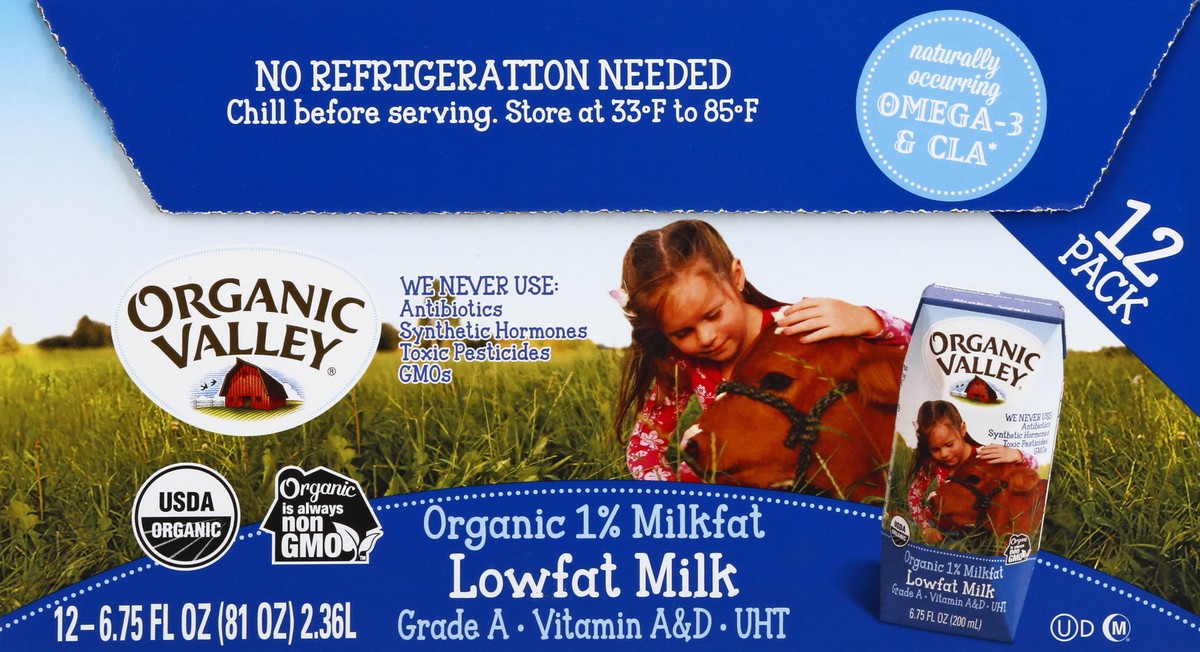 slide 1 of 13, Organic Valley Organic 1% Milkfat Lowfat Milk 12 ea, 12 ct