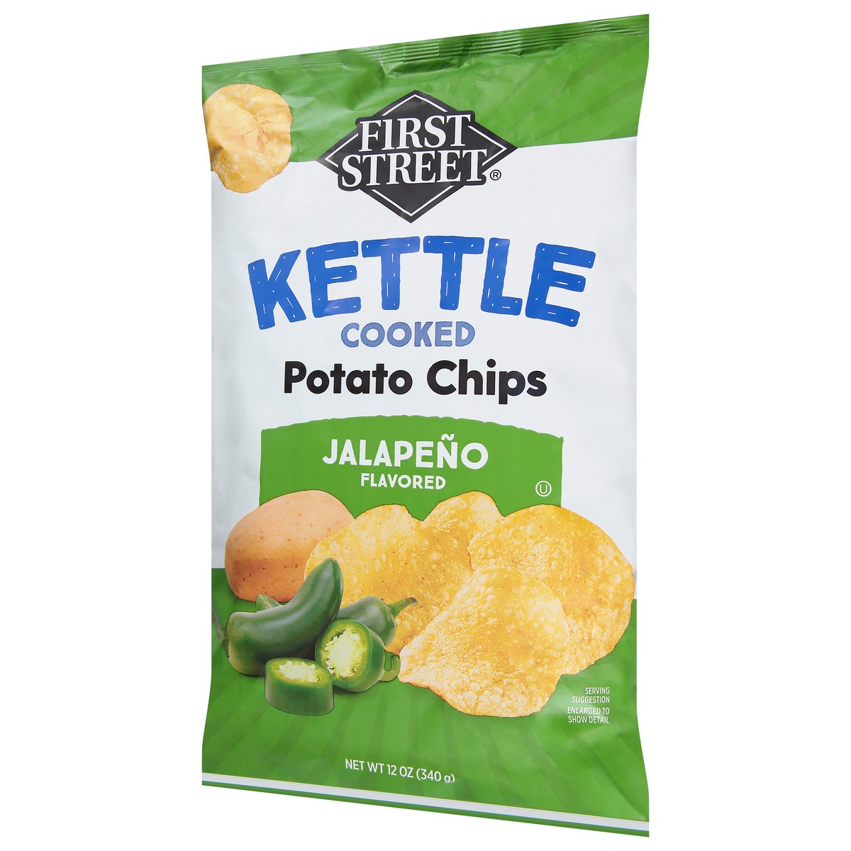 slide 6 of 13, First Street Jalapeno Kettel Cooked Potato Chips, 12 oz