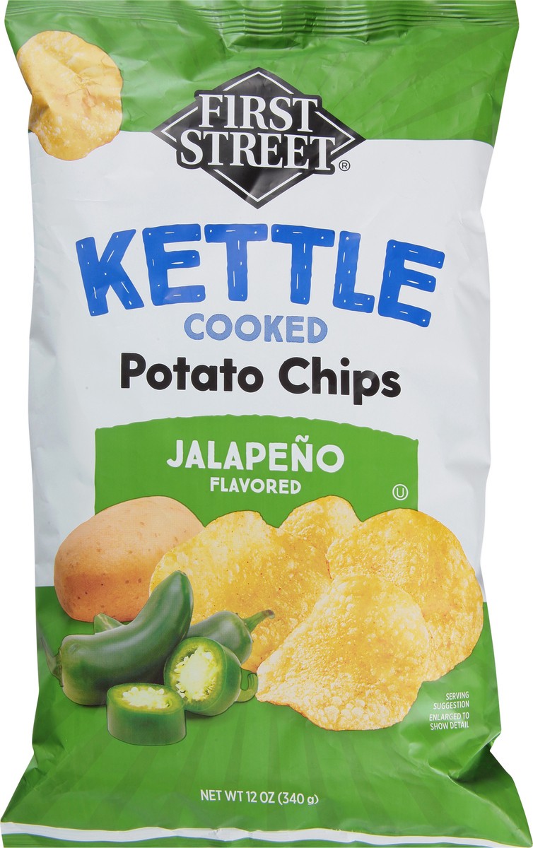 slide 8 of 13, First Street Jalapeno Kettel Cooked Potato Chips, 12 oz