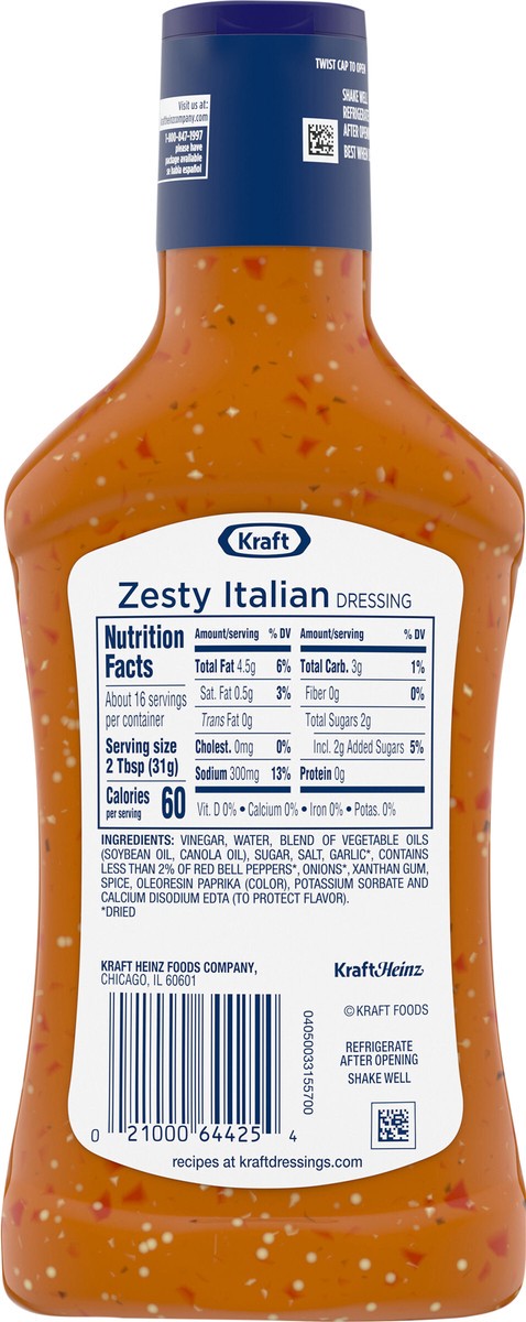slide 7 of 9, Kraft Zesty Italian Salad Dressing, 16 fl oz Bottle, 16 fl oz