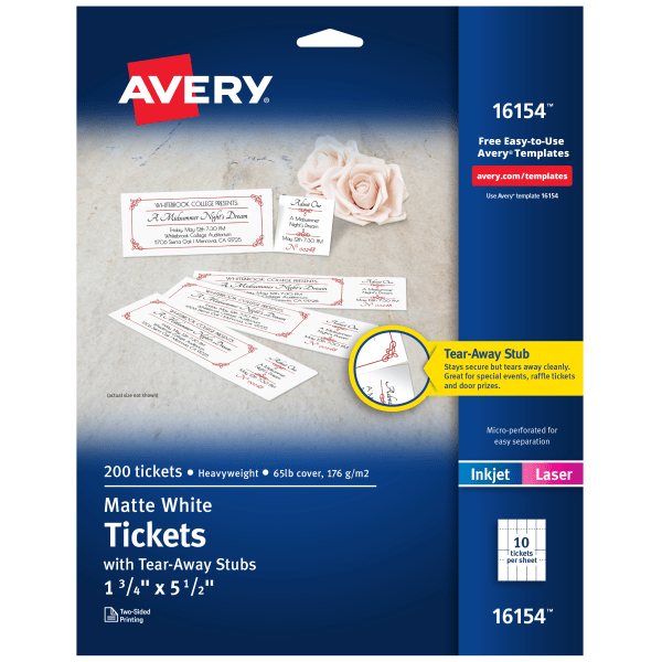 slide 1 of 5, Avery Printable Tickets, White, 200 ct
