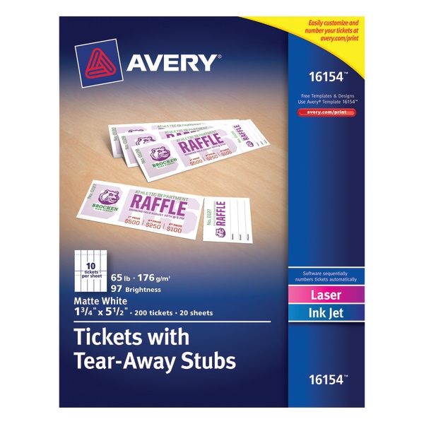 slide 1 of 6, Avery Printable Tickets, White, 200 ct
