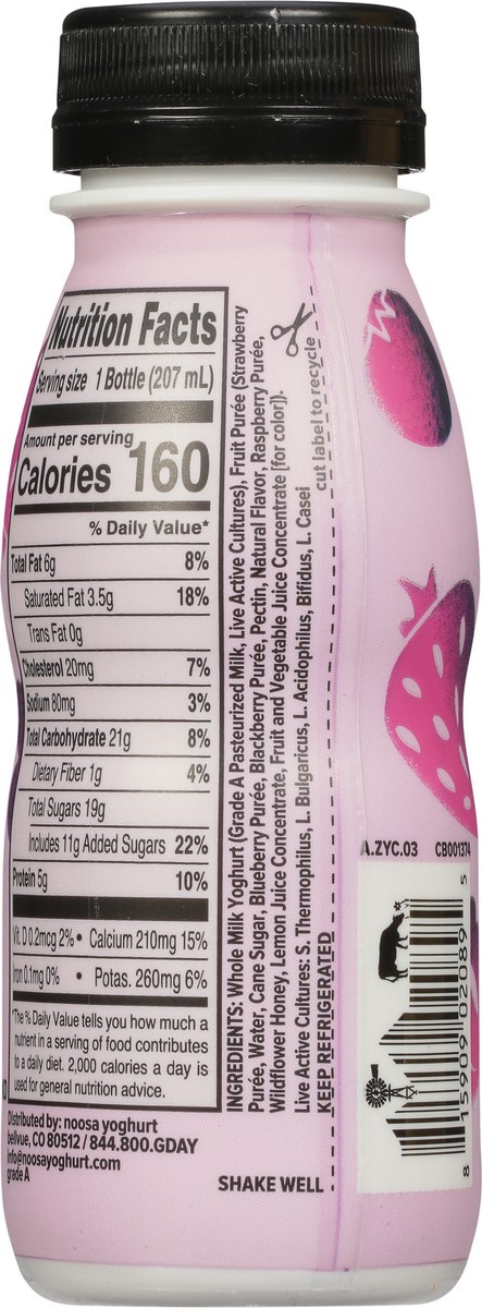 slide 2 of 9, noosa Yoghurt, Mixed Berry Fruit Smoothie, 7 fl oz, Whole Milk Yogurt, Real Fruit, Grade-A Pasteurized, Gluten Free, Probiotic, 7 oz