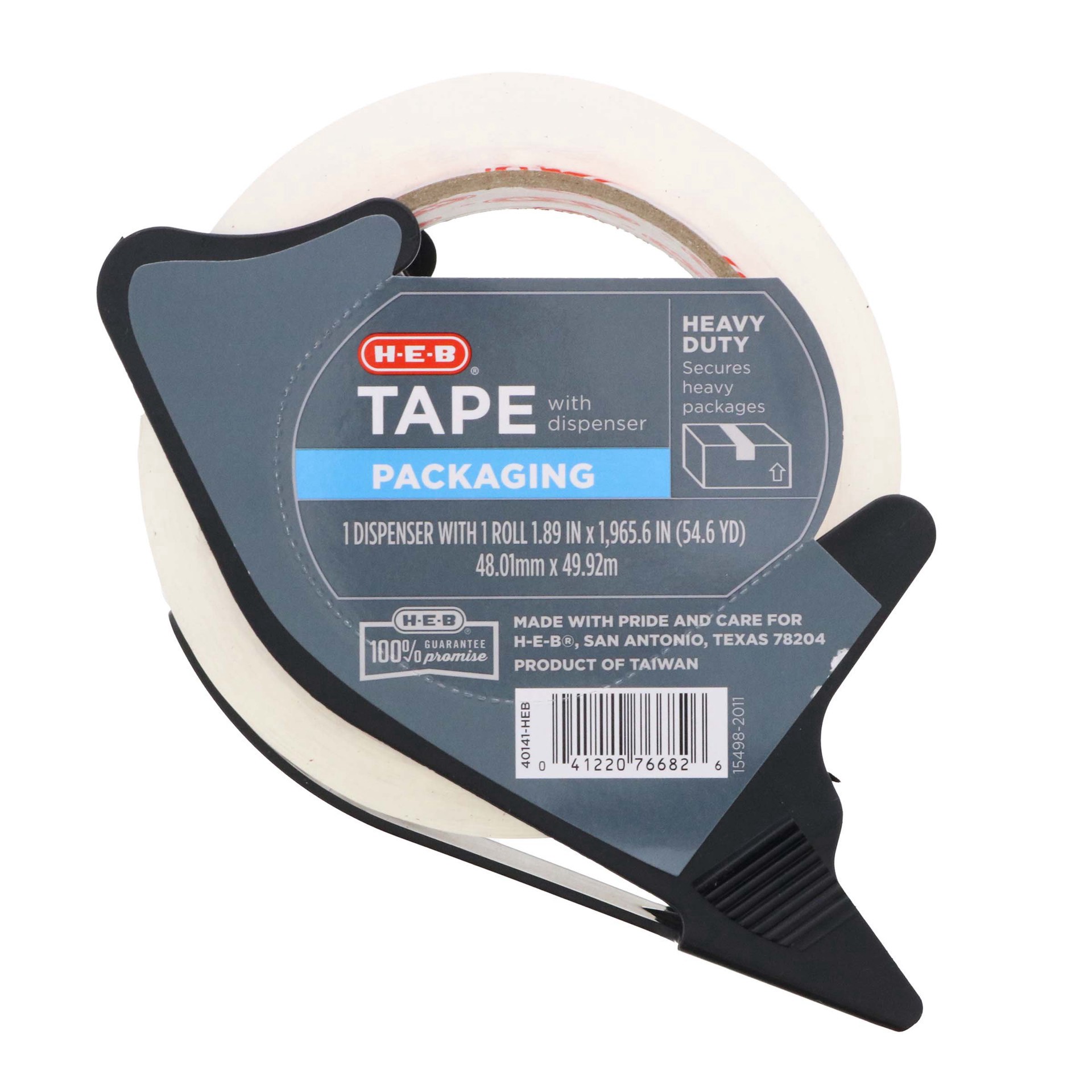 slide 1 of 1, H-E-B Heavy Duty Packaging Tape with Dispenser, 54.6 yd