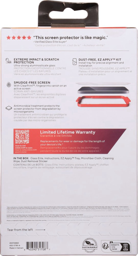 slide 2 of 3, Zagg™IS-Glass Elite E-Apple-Jim SMPro-CFS-FG, 1 ct