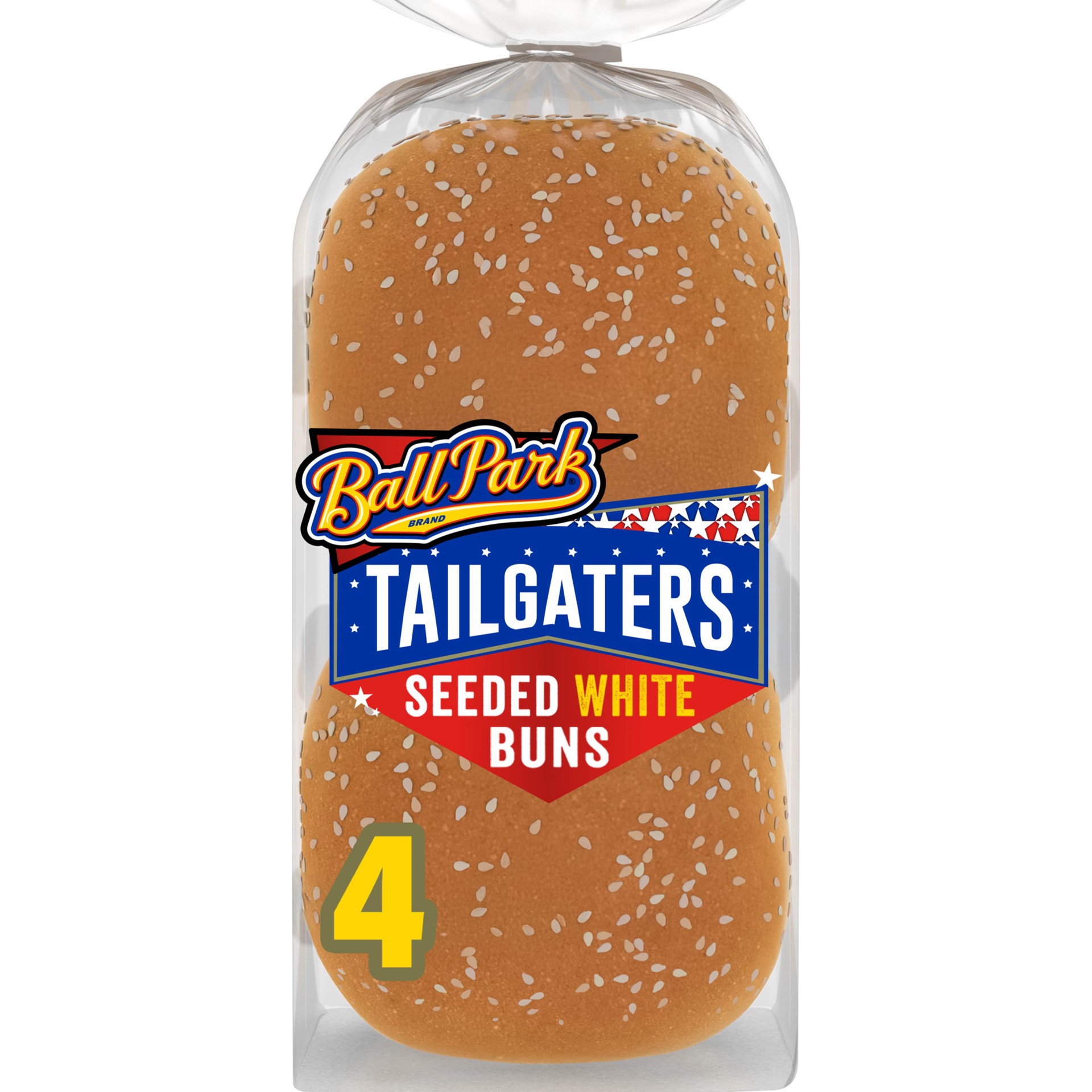 slide 1 of 8, Ball Park Tailgaters Seeded BBQ Buns, 4 count, Sesame Hamburger Buns, 10 oz Bag, 4 ct
