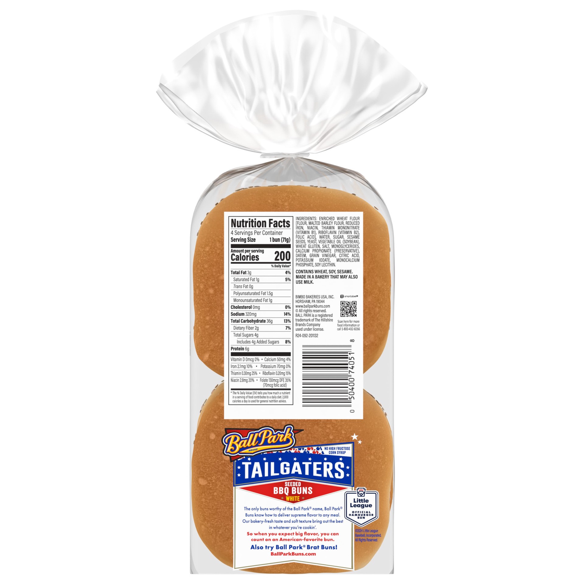 slide 6 of 8, Ball Park Tailgaters Seeded BBQ Buns, 4 count, Sesame Hamburger Buns, 10 oz Bag, 4 ct