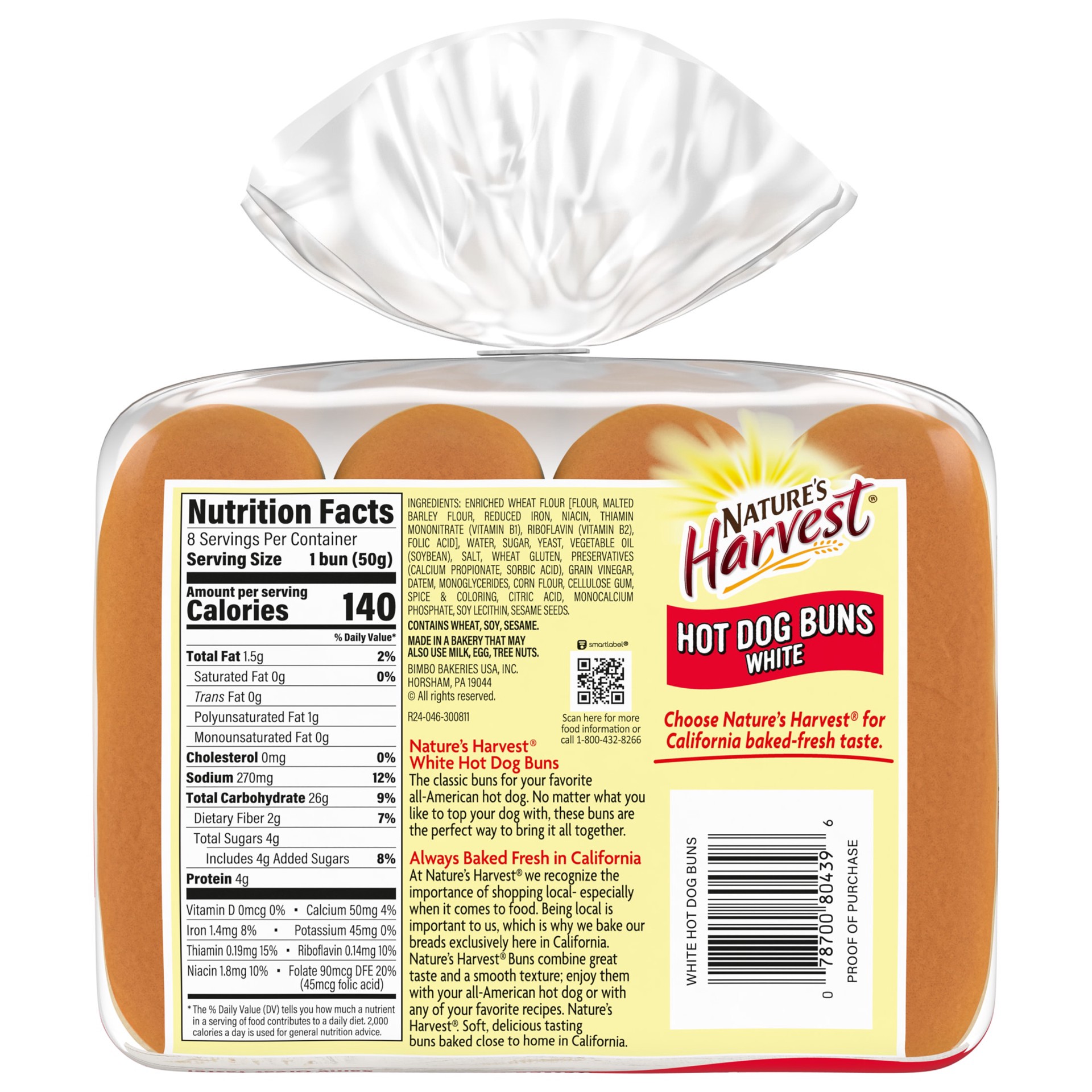 slide 5 of 8, Nature's Harvest White Hot Dog Buns, 8 count, Hot Dog Buns, 14 oz Bag, 14 oz