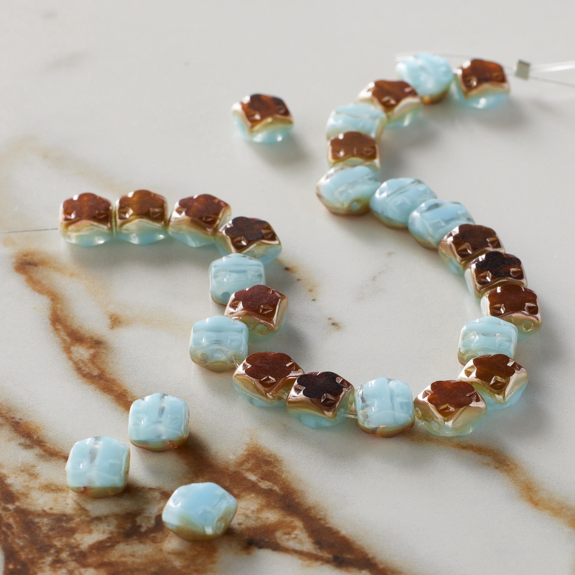 slide 3 of 3, Blue & Brown Czech Glass Cube Beads, 6mm By Bead Landing, 6 mm