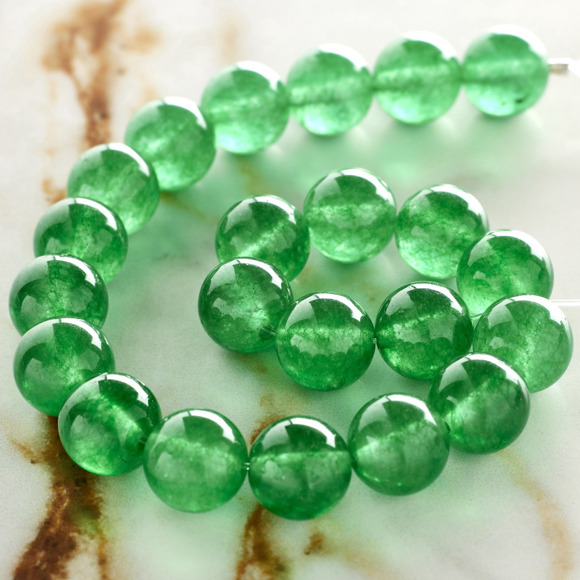slide 3 of 3, Green Dyed Quartzite Round Beads, 10mm By Bead Landing, 10mm
