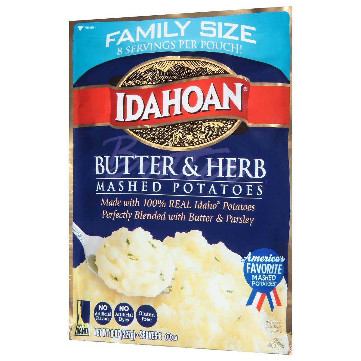 slide 4 of 9, Idahoan Butter & Herb Mashed Potatoes Family Size, 8 oz Pouch, 8 oz