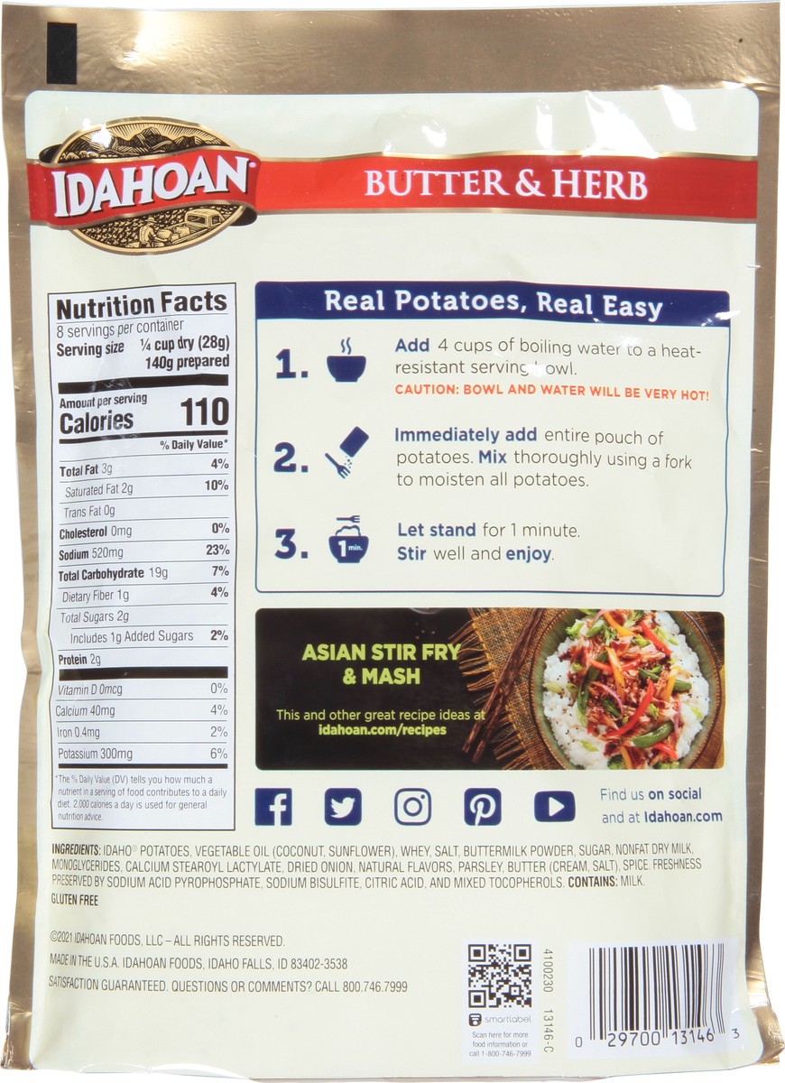 slide 8 of 9, Idahoan Butter & Herb Mashed Potatoes Family Size, 8 oz Pouch, 8 oz
