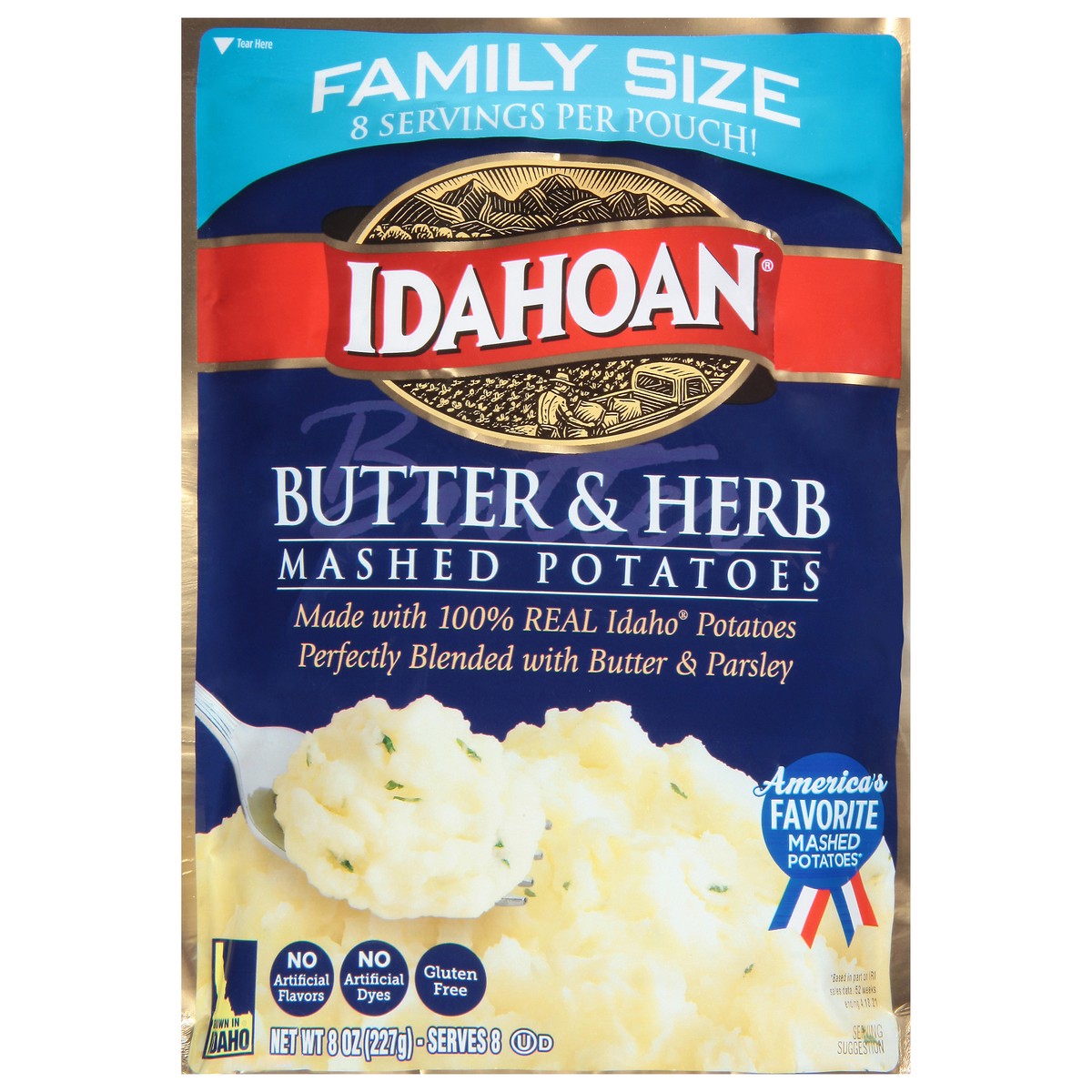 slide 1 of 9, Idahoan Butter & Herb Mashed Potatoes Family Size, 8 oz