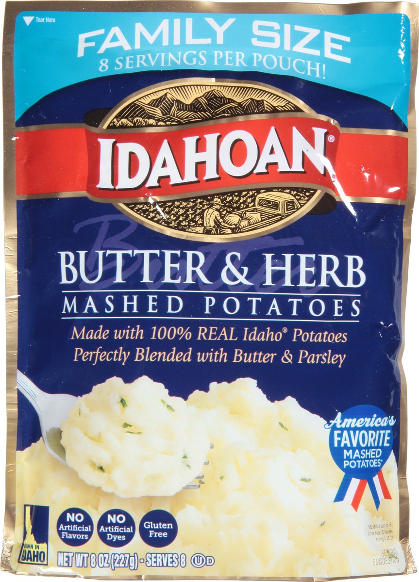 slide 7 of 9, Idahoan Butter & Herb Mashed Potatoes Family Size, 8 oz Pouch, 8 oz