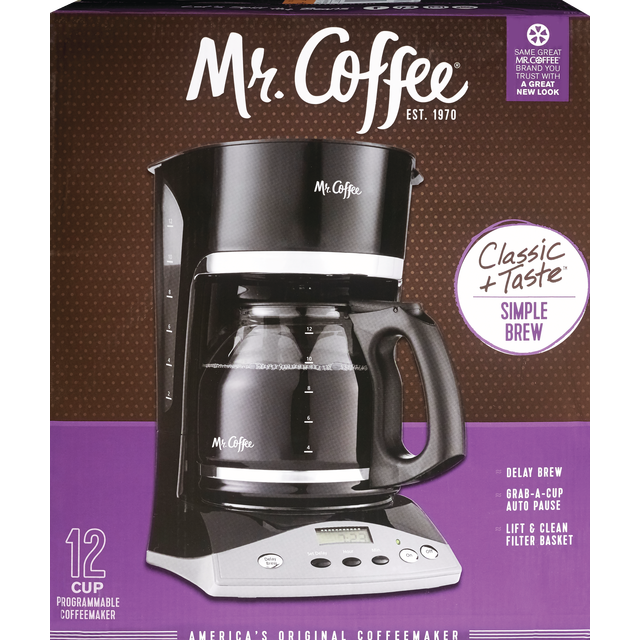 slide 1 of 1, Mr. Coffee 12-Cup Black Programmable Coffee Maker, 1 ct