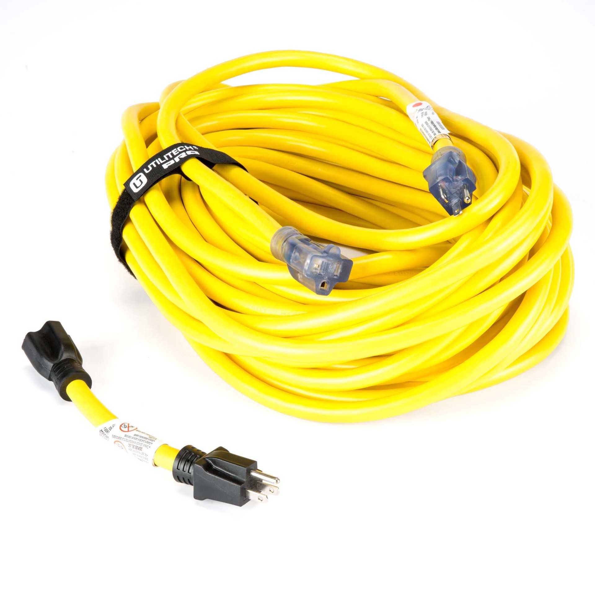 slide 2 of 3, Utilitech 100-Ft 20-Amp 125-Volt 10-Gauge Yellow Outdoor Generator cord, 1 ct