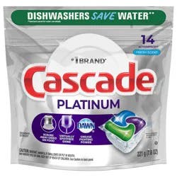 Cascade Platinum ActionPacs Dishwasher Detergent Pods, Fresh, 14 Count