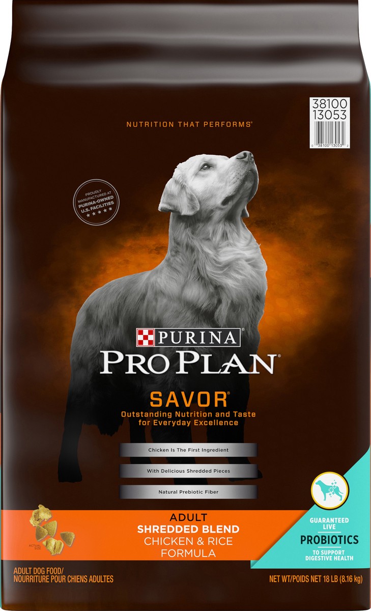 slide 3 of 6, Pro Plan Purina Pro Plan High Protein Dog Food With Probiotics for Dogs, Shredded Blend Chicken & Rice Formula, 18 lb