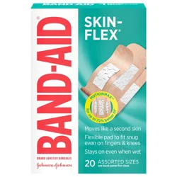 Band-Aid Brand Skin-Flex Adhesive Bandages for First Aid and Wound Care of Minor Cuts and Scrapes & Burns, Flexible Sterile Bandages Great for Fingers, Hands & Knees, Assorted Sizes, 20 ct