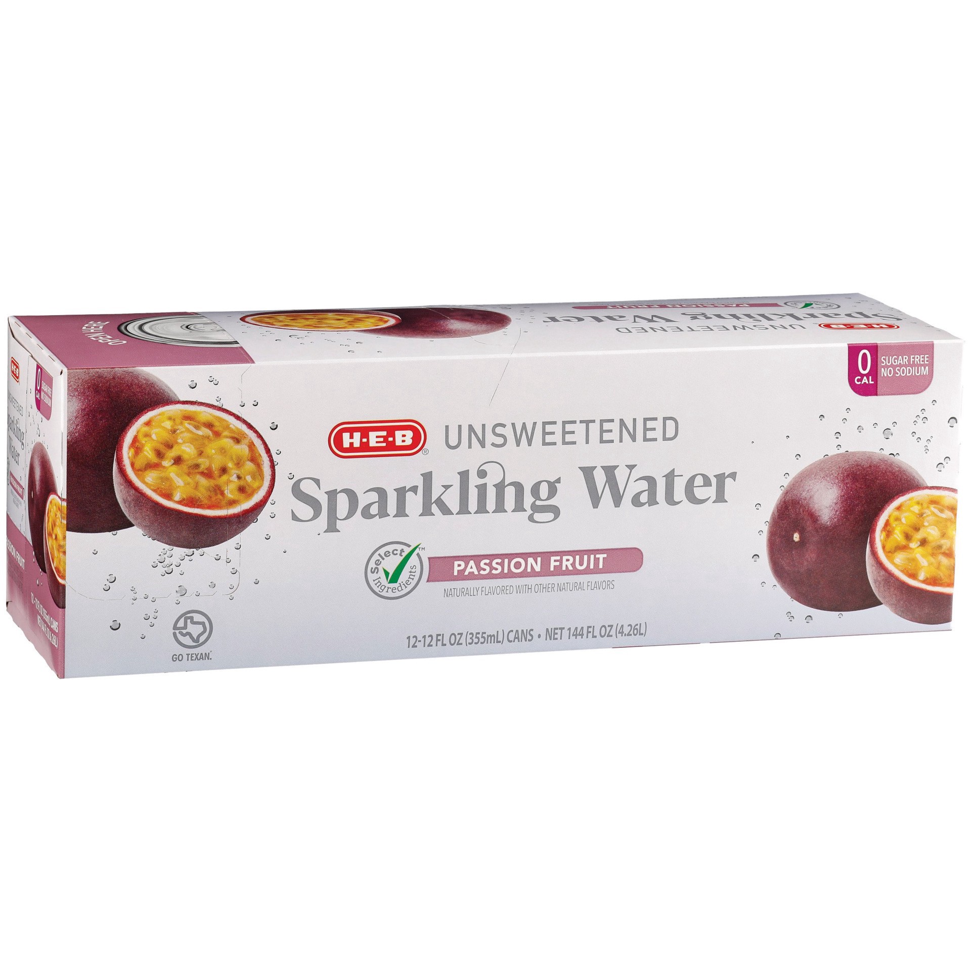 slide 1 of 1, H-E-B Unsweetened Passion Fruit Sparkling Water - 12 ct, 12 ct