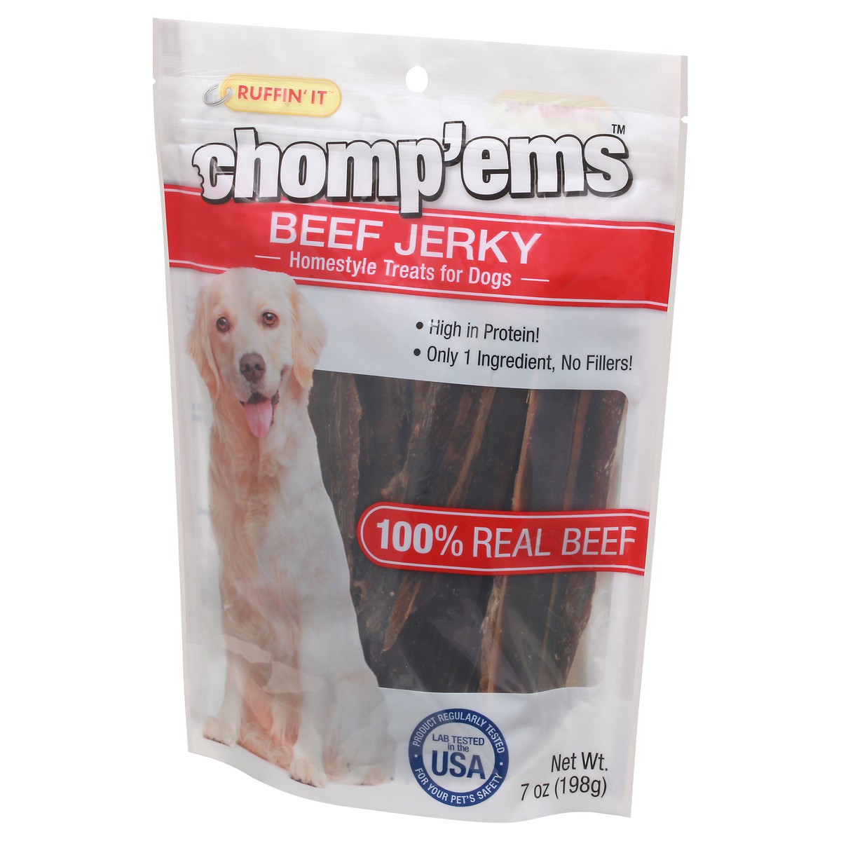 slide 2 of 9, Ruffin' It Chomp'ems Beef Jerry Homestyle Treats For Dogs 7 oz Pouch, 7 oz