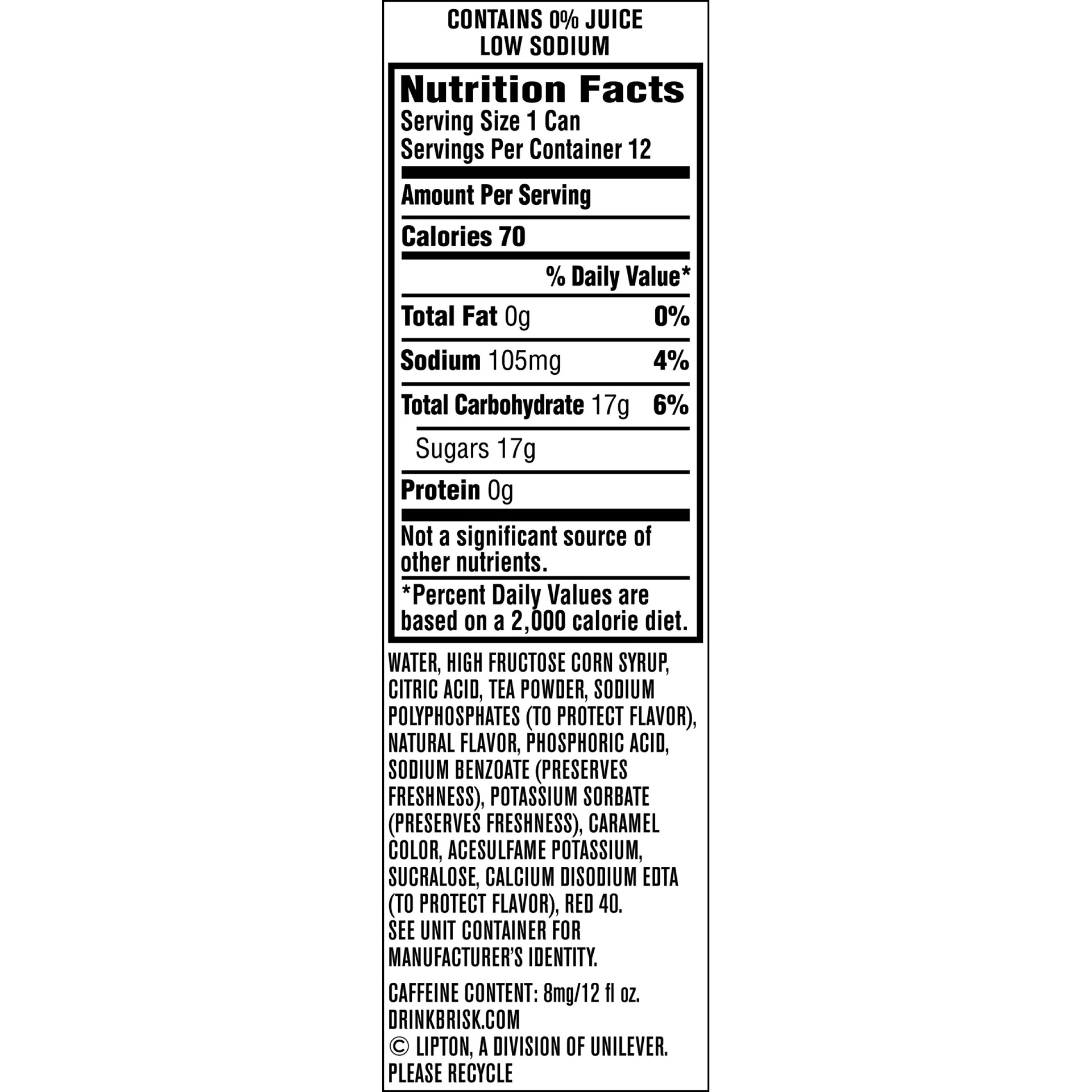 slide 2 of 3, Brisk Iced Tea Lemon 12 Fl Oz 12 Count Cans, 144 oz