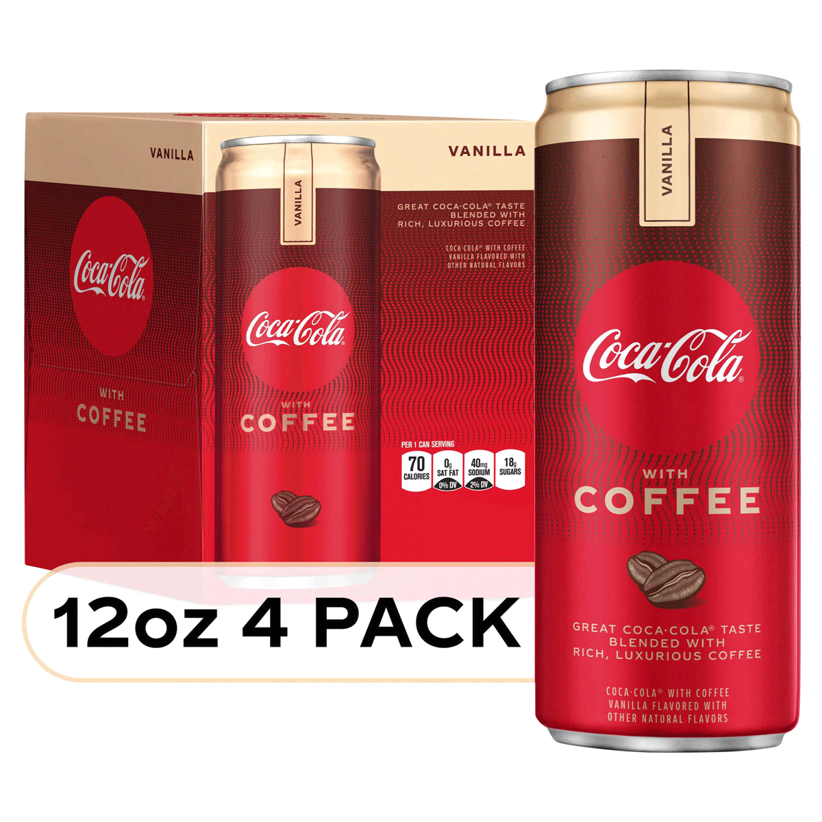 slide 1 of 1, Coca-Cola Cola With Coffee, Vanilla, 4 ct; 12 oz