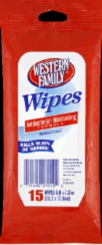 slide 1 of 1, Western Family Antibacterical Wipes Travel, 15 ct