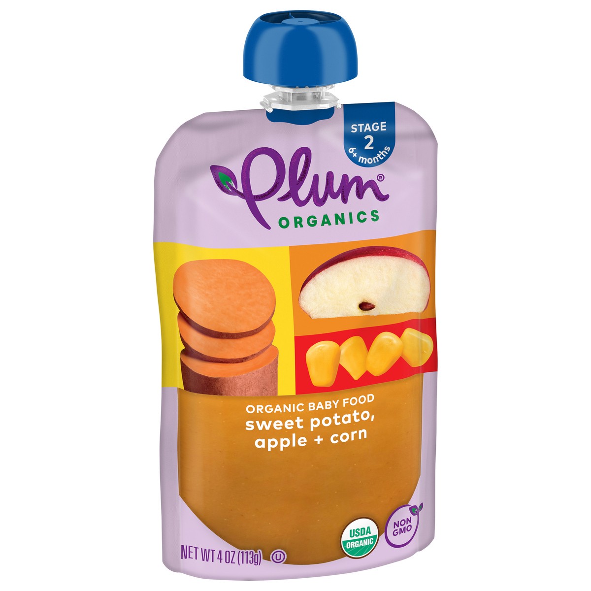 slide 2 of 9, Plum Organics Sweet Potato Apple Corn Baby Food, 4 oz