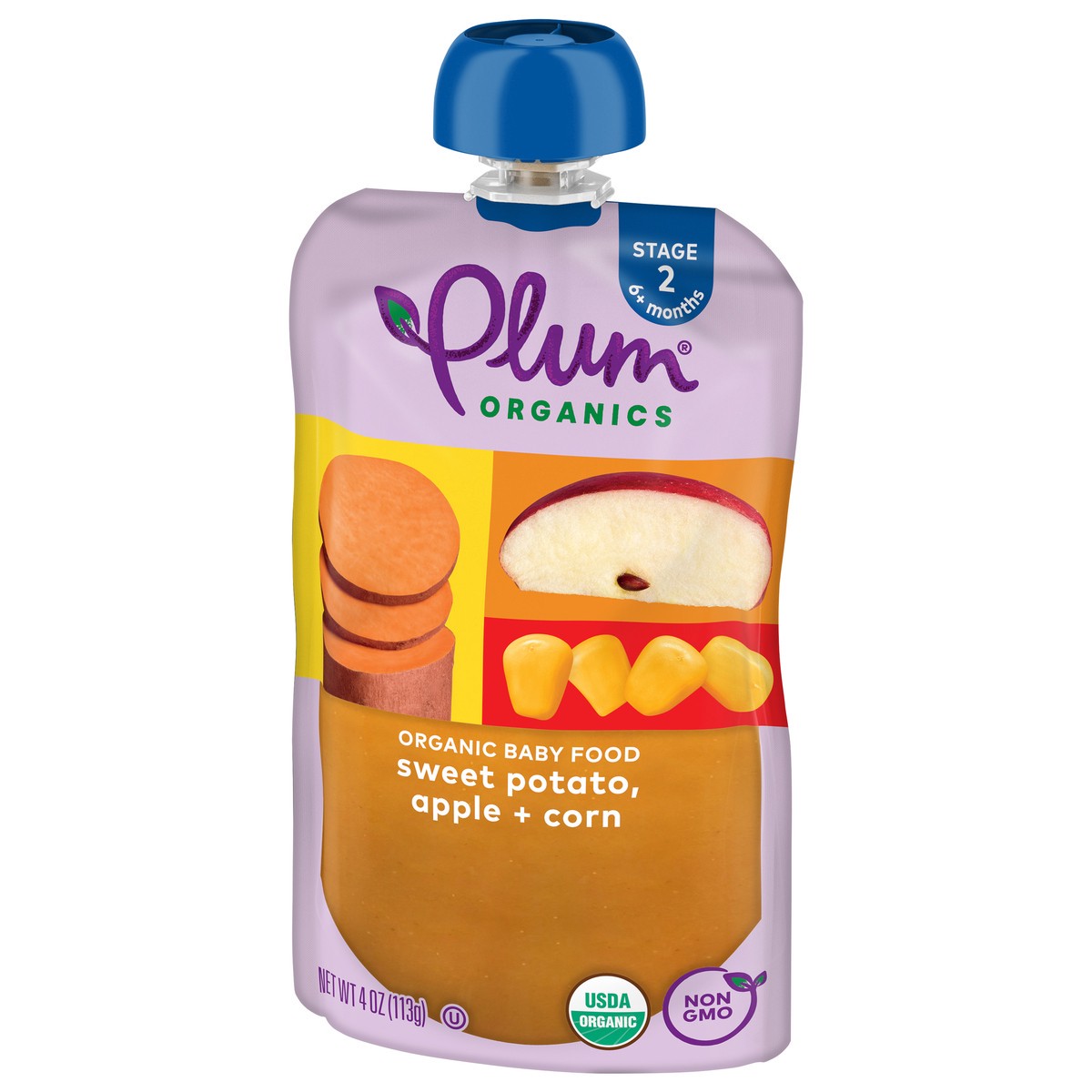 slide 6 of 9, Plum Organics Sweet Potato Apple Corn Baby Food, 4 oz