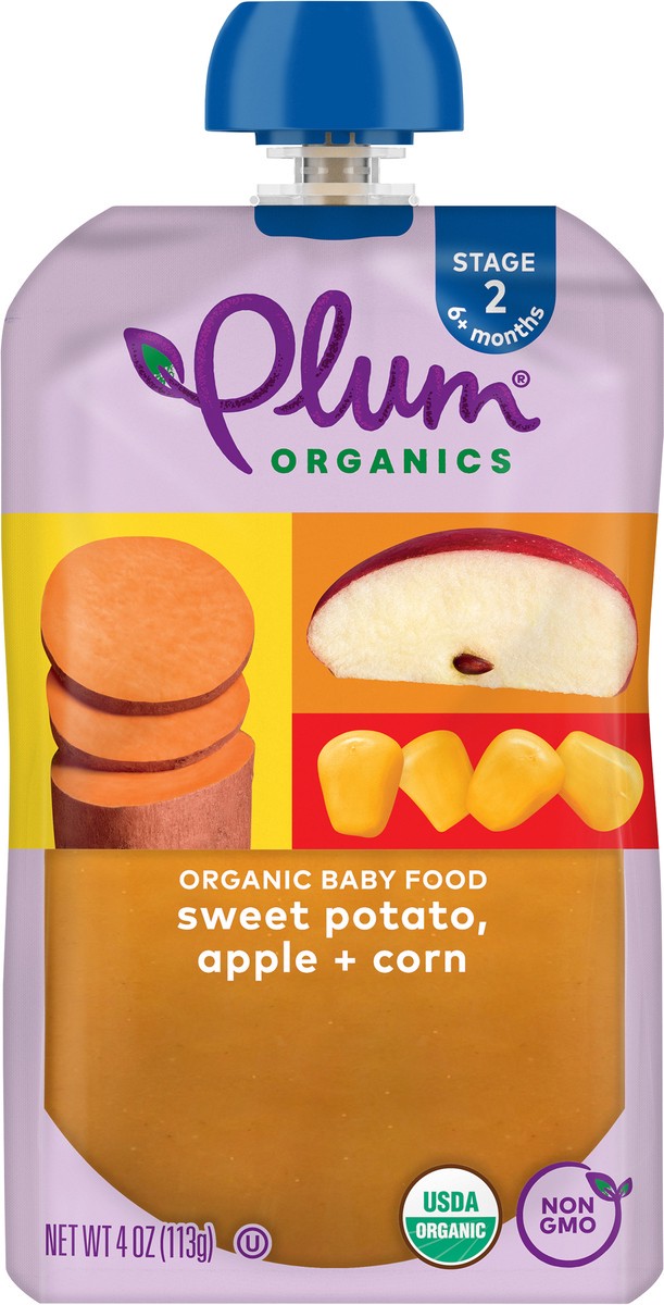 slide 8 of 9, Plum Organics Sweet Potato Apple Corn Baby Food, 4 oz