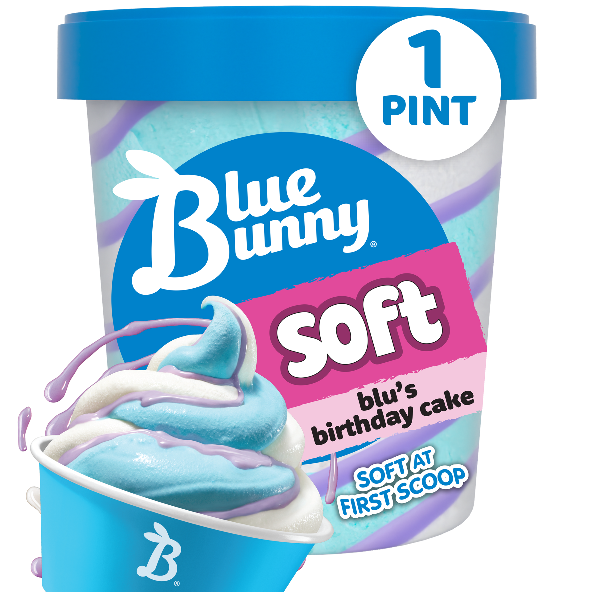 slide 1 of 14, Blue Bunny Twist Blu's Birthday Cake Frozen Dessert, 16 fl oz Pint, 1 pint
