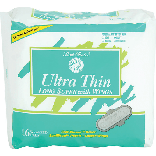 slide 1 of 1, Best Choice Ultra Thin Long Super Pads With Wings, 16 ct