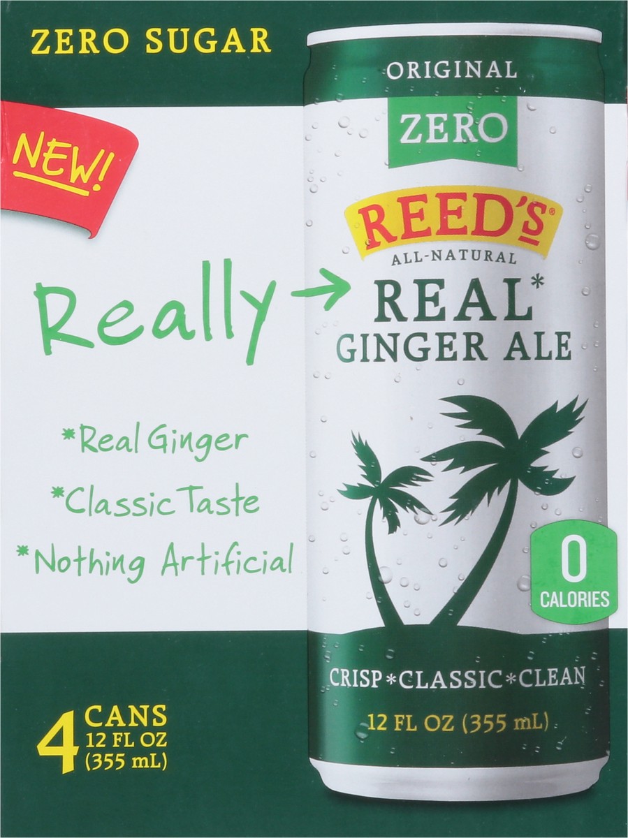 slide 5 of 9, Reed's Zero Sugar Real Original Ginger Ale 4 - 12 fl oz Cans, 4 ct