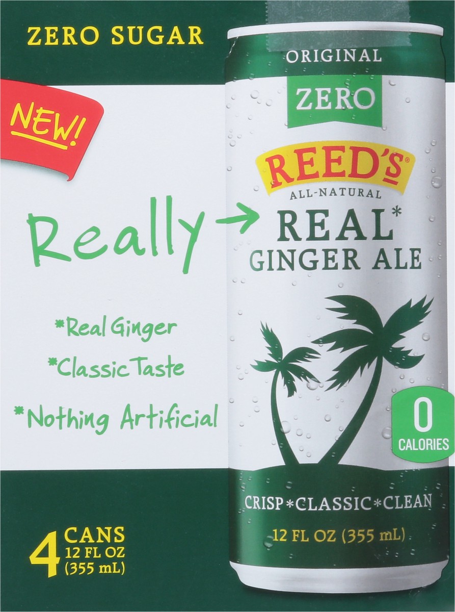 slide 2 of 9, Reed's Zero Sugar Real Original Ginger Ale 4 - 12 fl oz Cans, 4 ct