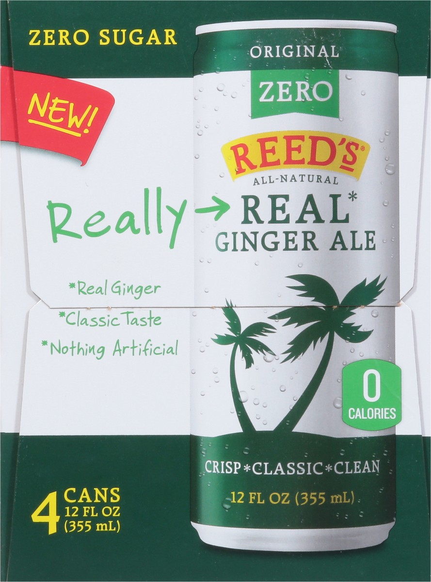 slide 9 of 9, Reed's Zero Sugar Real Original Ginger Ale 4 - 12 fl oz Cans, 4 ct