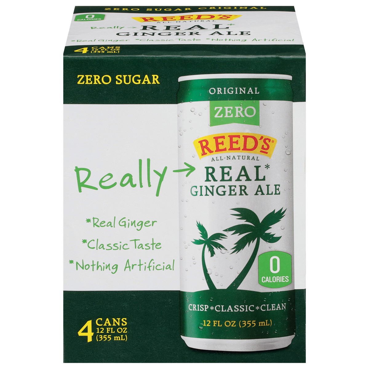 slide 1 of 9, Reed's Zero Sugar Real Original Ginger Ale 4 - 12 fl oz Cans, 4 ct