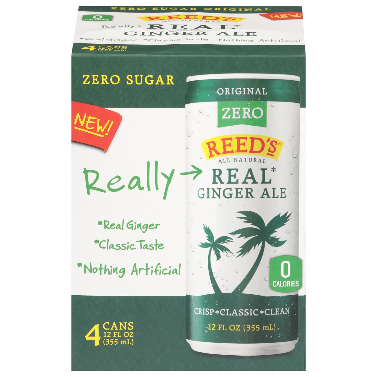 slide 1 of 9, Reed's Zero Sugar Real Original Ginger Ale 4 - 12 fl oz Cans, 4 ct