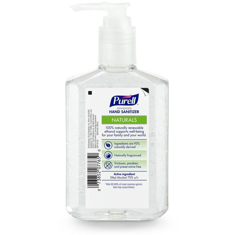 slide 2 of 4, PURELL Advanced Hand Sanitizer Naturals with Plant Based Alcohol, 8 fl oz Portable Pump Bottle, 8 fl oz