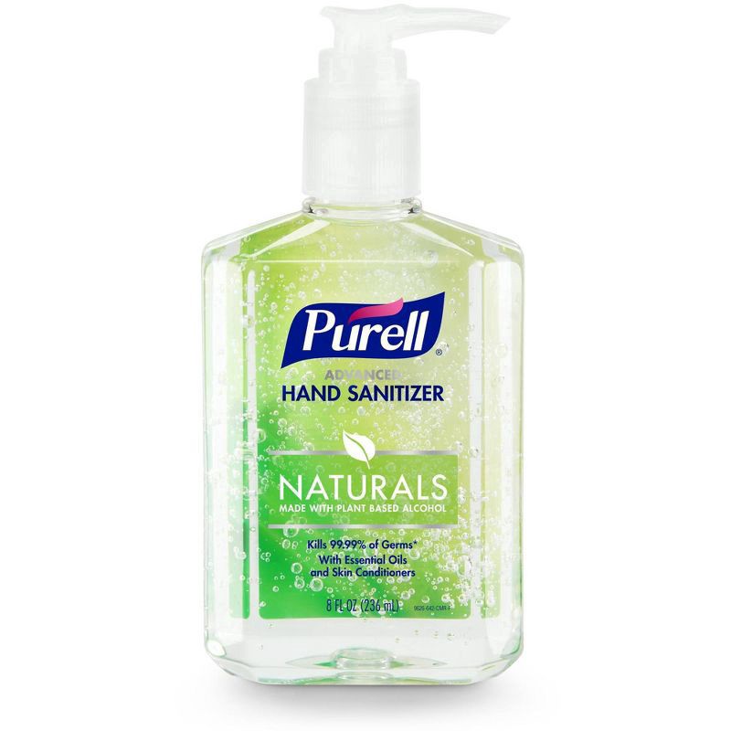 slide 1 of 4, PURELL Advanced Hand Sanitizer Naturals with Plant Based Alcohol, 8 fl oz Portable Pump Bottle, 8 fl oz